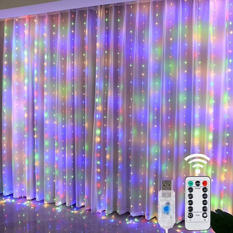 LED Fairy String Curtain Lights with 8 Modes, Remote Control, and USB for Festive Home Decoration - Christmas and New Year Lamp