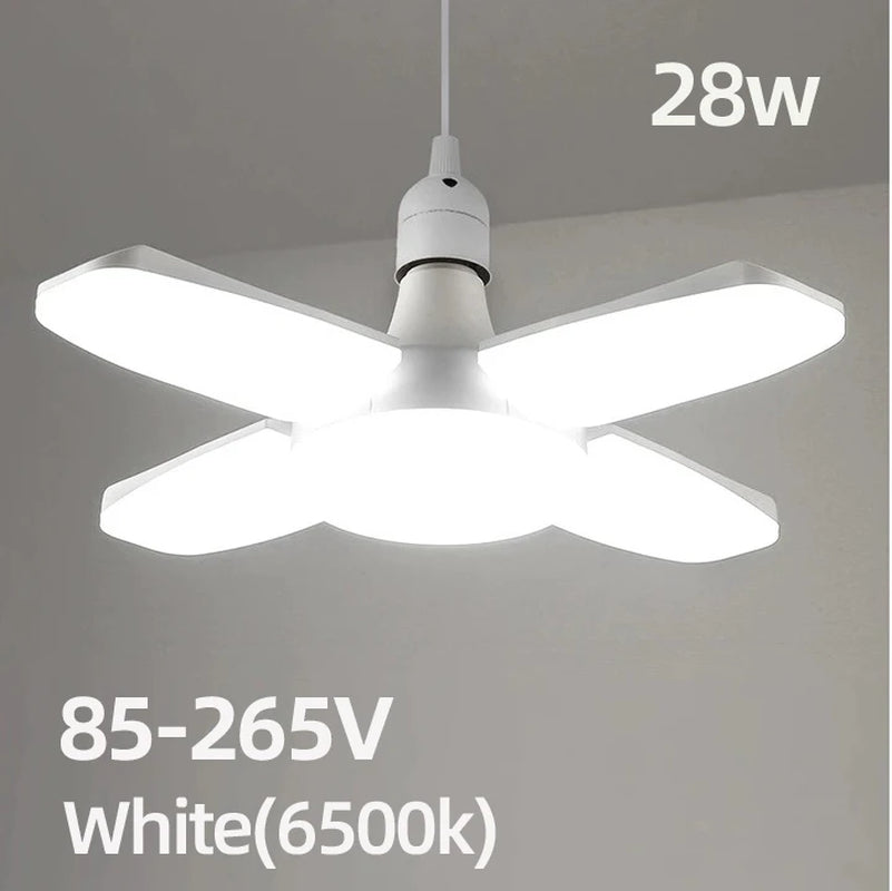E27 28W Foldable Fan-Shaped LED Bulb, AC220V/110V, 6500K White Light for Home, Ceiling, Warehouse, and Garage Lighting