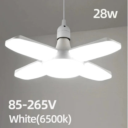 E27 28W Foldable Fan-Shaped LED Bulb, AC220V/110V, 6500K White Light for Home, Ceiling, Warehouse, and Garage Lighting