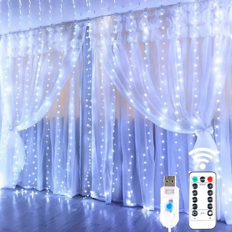 LED Fairy String Curtain Lights with 8 Modes, Remote Control, and USB for Festive Home Decoration - Christmas and New Year Lamp