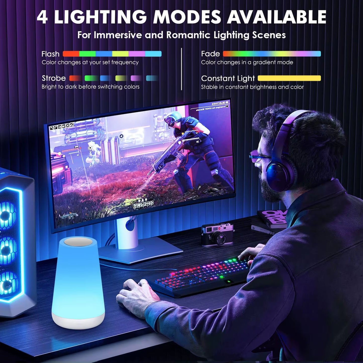 RGB LED Night Light with Remote Control and Touch Functionality - Dimmable, USB Rechargeable, Portable Table and Bedside Lamp with 13 Color Options