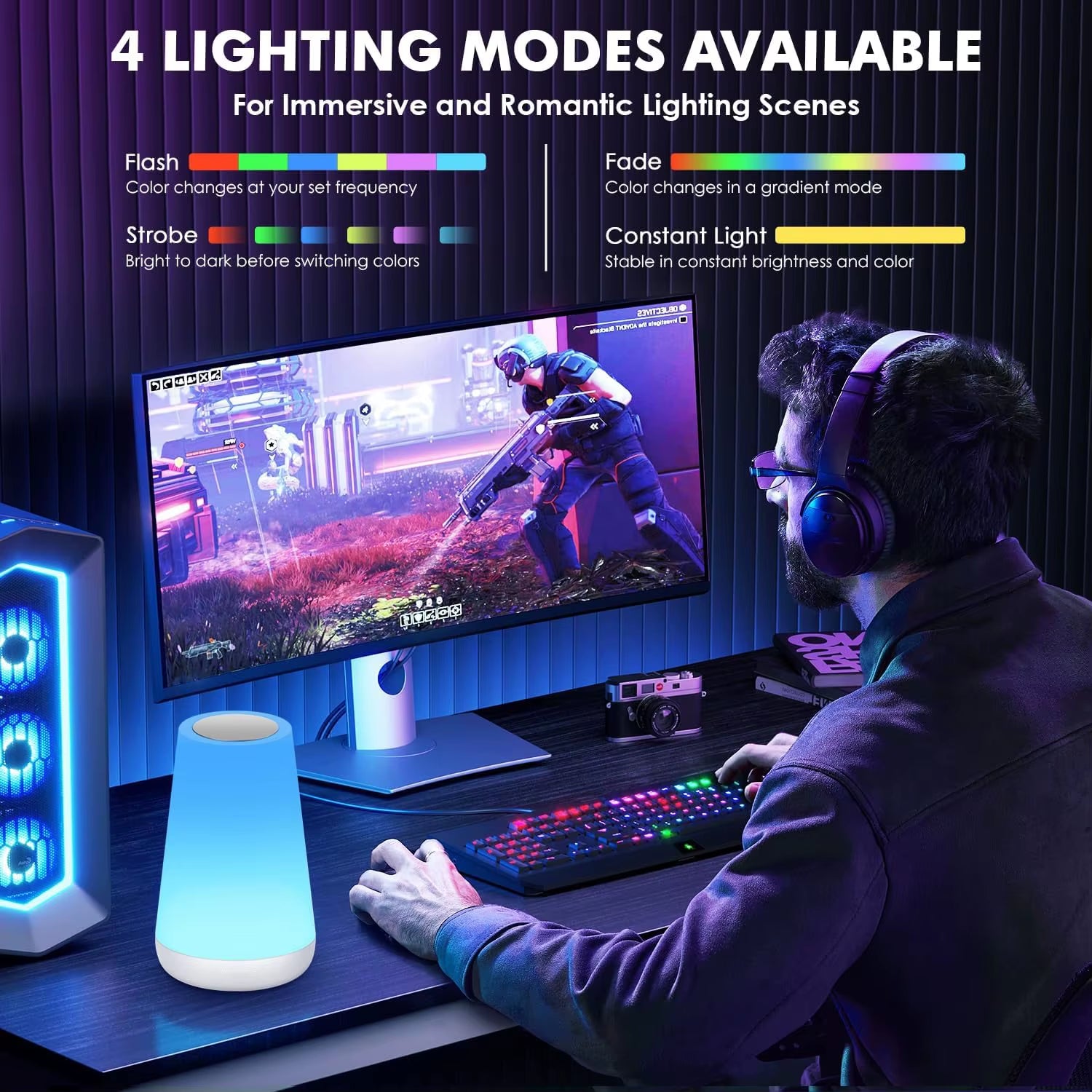 RGB LED Night Light with Remote Control and Touch Functionality - Dimmable, USB Rechargeable, Portable Table and Bedside Lamp with 13 Color Options