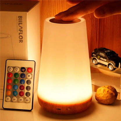 RGB LED Night Light with Remote Control and Touch Functionality - Dimmable, USB Rechargeable, Portable Table and Bedside Lamp with 13 Color Options