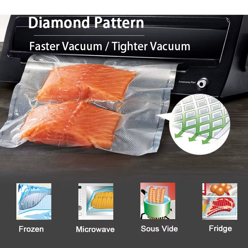 Professional Vacuum Sealer Storage Bags for Meat, Fruits, and Vegetables - Sous Vide Cooking Bags (Sizes: 12/15/20/25/28 cm, 500 cm/Roll)