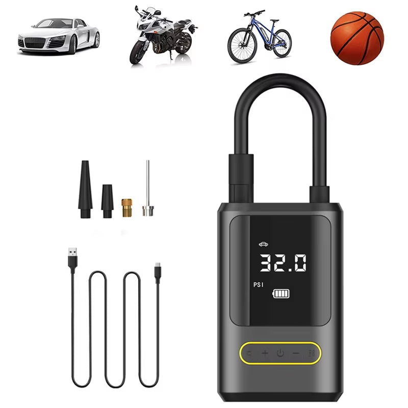 Wireless Car Air Compressor and Electric Tire Inflator for Motorcycles, Bicycles, Boats, and Inflatable Items