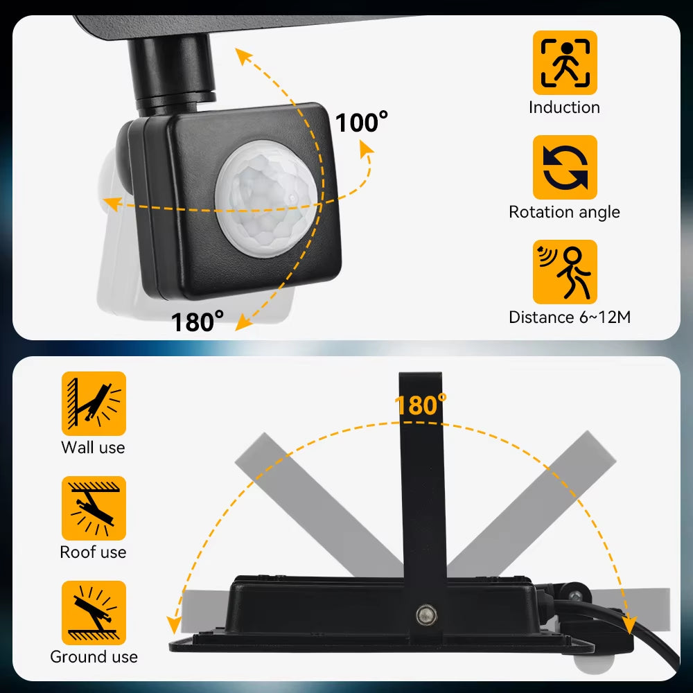 LE PIR Motion Sensor Floolight Outoor Wall Light White Light 100W 50W 30W 20W 10W IP66 Waterproof LE Spotlight for Garen