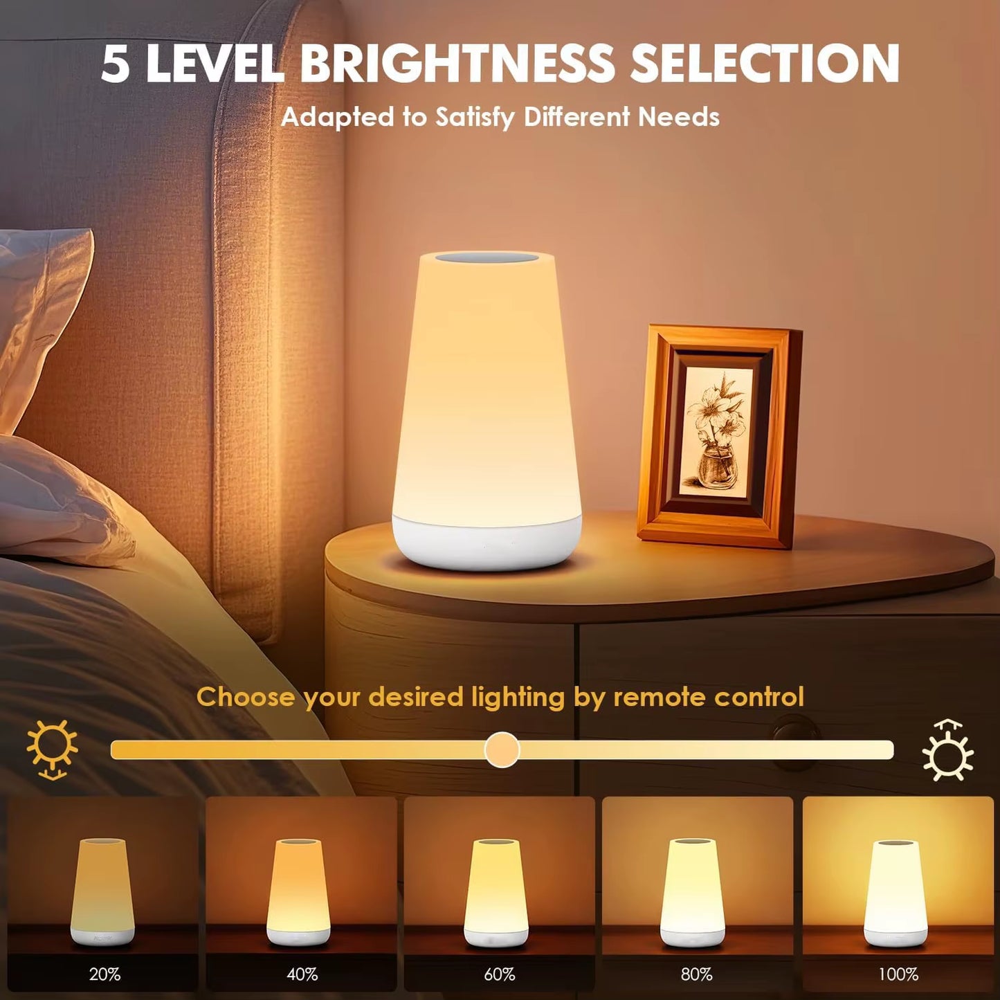 RGB LED Night Light with Remote Control and Touch Functionality - Dimmable, USB Rechargeable, Portable Table and Bedside Lamp with 13 Color Options