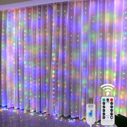 LED Fairy String Curtain Lights with 8 Modes, Remote Control, and USB for Festive Home Decoration - Christmas and New Year Lamp
