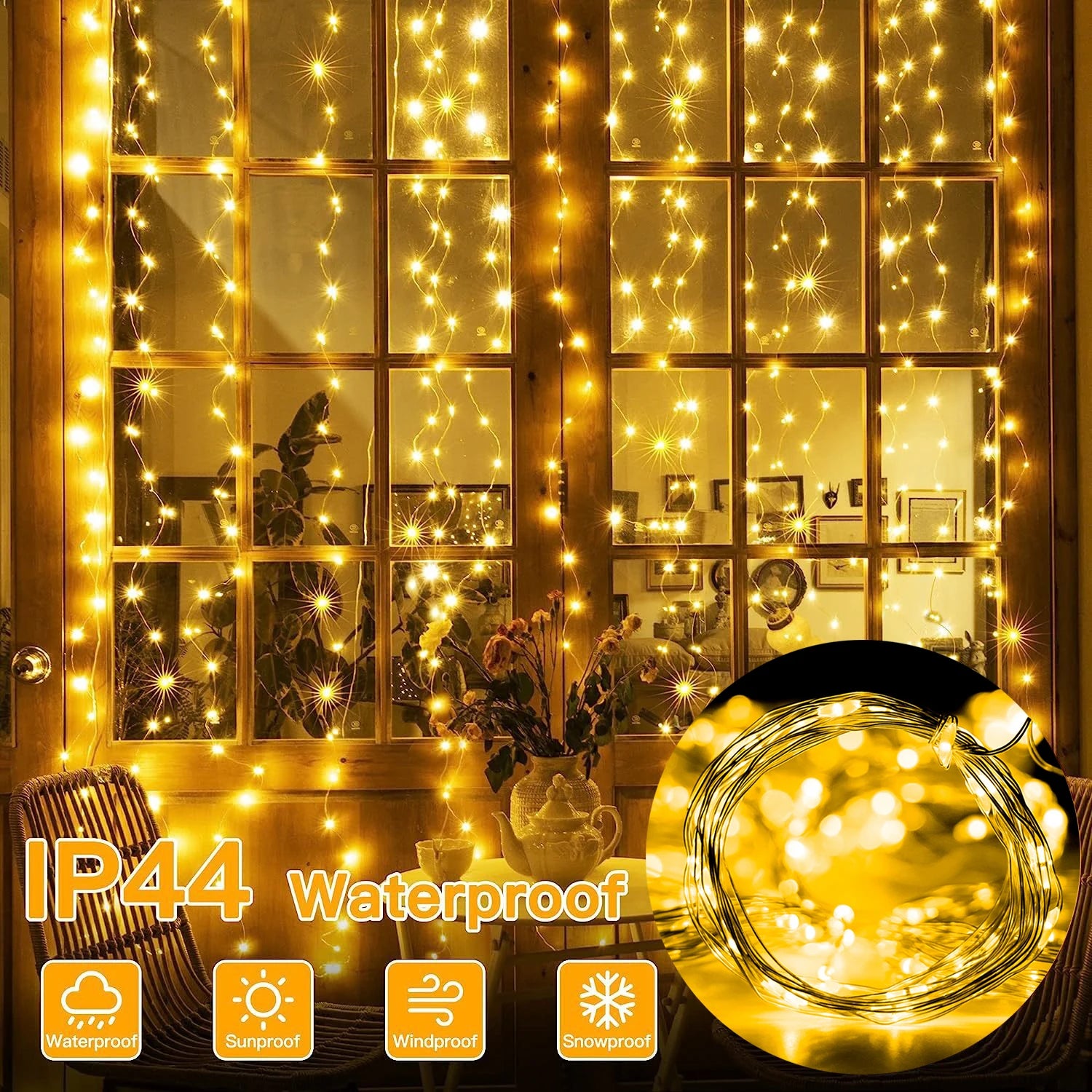 LED Fairy String Curtain Lights with 8 Modes, Remote Control, and USB for Festive Home Decoration - Christmas and New Year Lamp