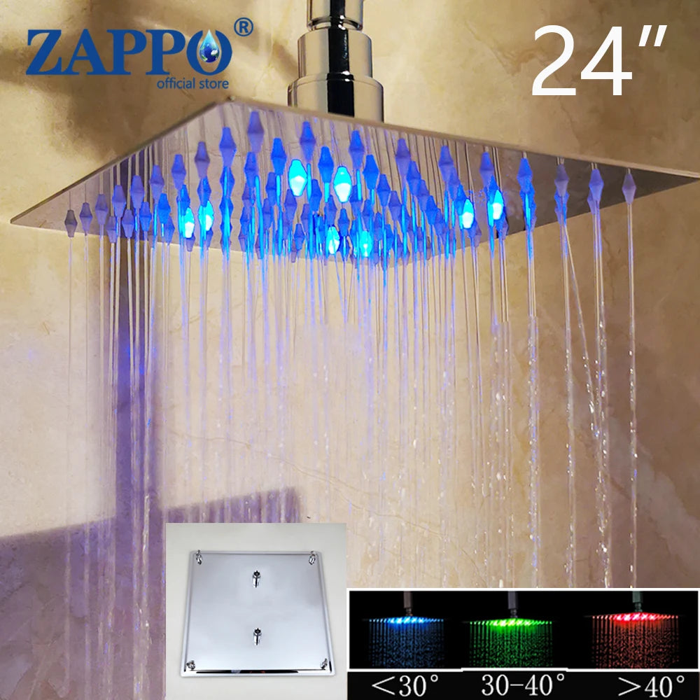 ZAPPO Bathroom LED Rain Shower Head Stainless Steel Rainfall Shower Head Bathroom Ultra-Thin Shower Head without Shower Arm