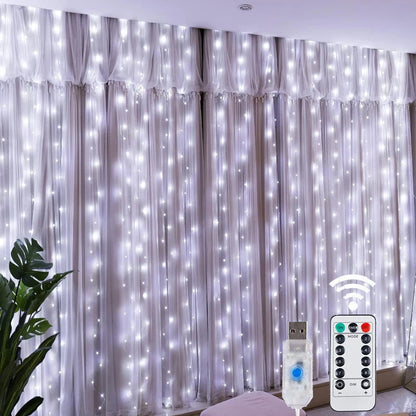 LED Fairy String Curtain Lights with 8 Modes, Remote Control, and USB for Festive Home Decoration - Christmas and New Year Lamp