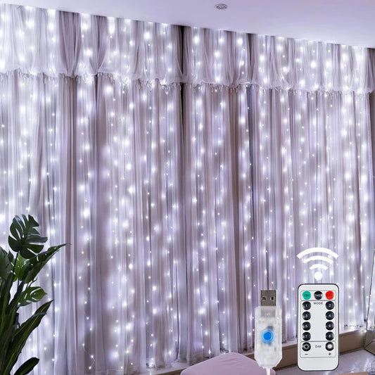 LED Fairy String Curtain Lights with 8 Modes, Remote Control, and USB for Festive Home Decoration - Christmas and New Year Lamp