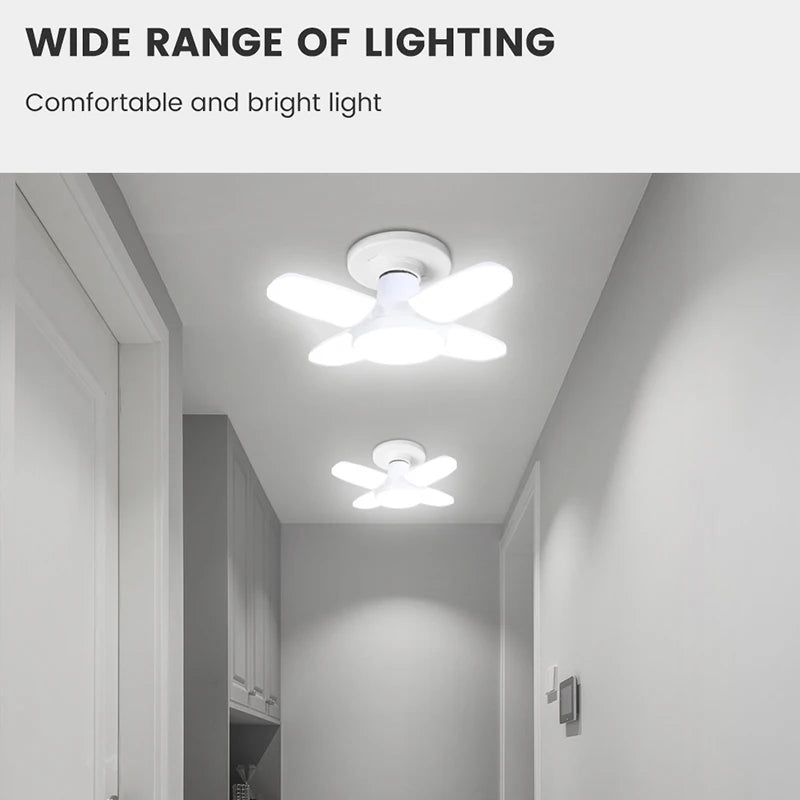 E27 28W Foldable Fan-Shaped LED Bulb, AC220V/110V, 6500K White Light for Home, Ceiling, Warehouse, and Garage Lighting