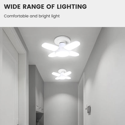 E27 28W Foldable Fan-Shaped LED Bulb, AC220V/110V, 6500K White Light for Home, Ceiling, Warehouse, and Garage Lighting
