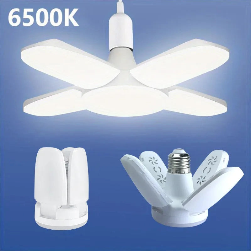 E27 28W Foldable Fan-Shaped LED Bulb, AC220V/110V, 6500K White Light for Home, Ceiling, Warehouse, and Garage Lighting