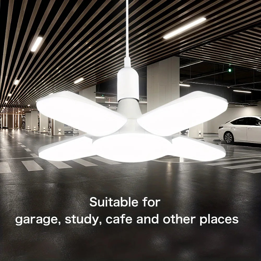 E27 28W Foldable Fan-Shaped LED Bulb, AC220V/110V, 6500K White Light for Home, Ceiling, Warehouse, and Garage Lighting