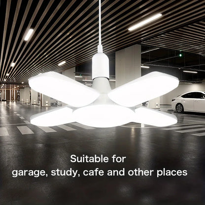 E27 28W Foldable Fan-Shaped LED Bulb, AC220V/110V, 6500K White Light for Home, Ceiling, Warehouse, and Garage Lighting