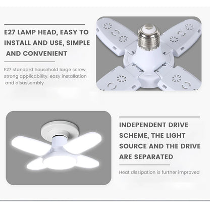 E27 28W Foldable Fan-Shaped LED Bulb, AC220V/110V, 6500K White Light for Home, Ceiling, Warehouse, and Garage Lighting