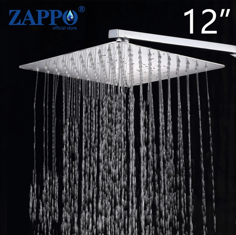 ZAPPO Bathroom LED Rain Shower Head Stainless Steel Rainfall Shower Head Bathroom Ultra-Thin Shower Head without Shower Arm