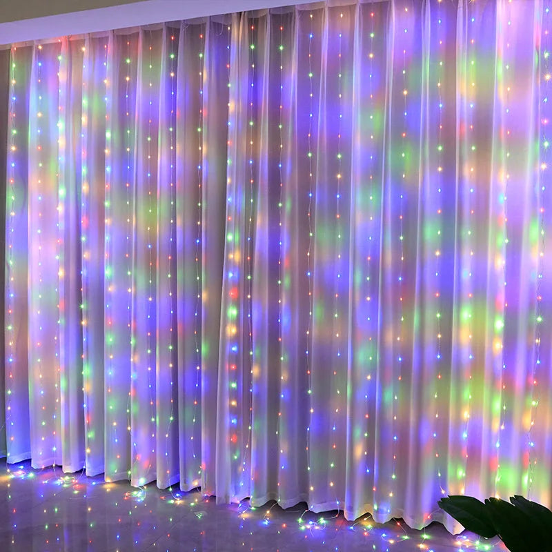 LED Fairy String Curtain Lights with 8 Modes, Remote Control, and USB for Festive Home Decoration - Christmas and New Year Lamp