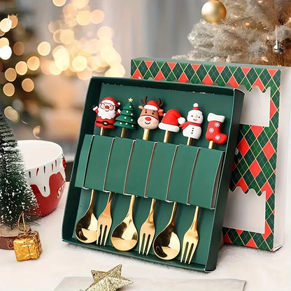 2/4/6Pcs Christmas Fork and Spoon Set,Stainless Steel Creative Tableware,Coffee Tea Dessert Forks and Spoons Gift Set