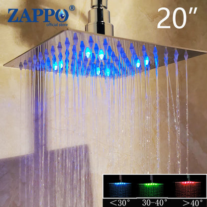 ZAPPO Bathroom LED Rain Shower Head Stainless Steel Rainfall Shower Head Bathroom Ultra-Thin Shower Head without Shower Arm