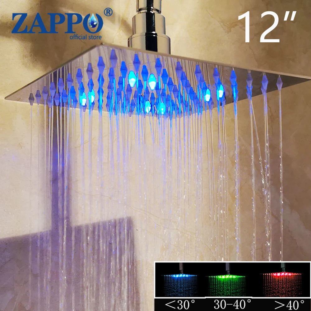ZAPPO Bathroom LED Rain Shower Head Stainless Steel Rainfall Shower Head Bathroom Ultra-Thin Shower Head without Shower Arm