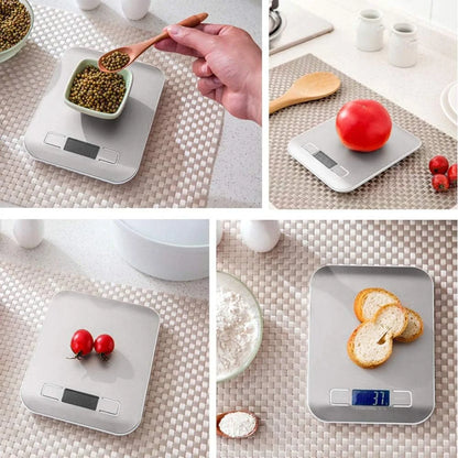 Digital Kitchen Scale 10/5Kg-1G LED Display Stainless Steel Panel Electronic Scales for Home Food Snacks Weighing Baking Tools
