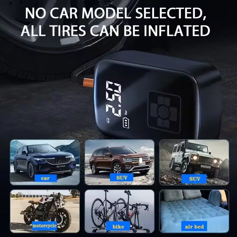 Wireless Car Air Compressor and Electric Tire Inflator for Motorcycles, Bicycles, Boats, and Inflatable Items