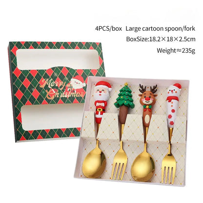2/4/6Pcs Christmas Fork and Spoon Set,Stainless Steel Creative Tableware,Coffee Tea Dessert Forks and Spoons Gift Set