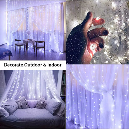 LED Fairy String Curtain Lights with 8 Modes, Remote Control, and USB for Festive Home Decoration - Christmas and New Year Lamp