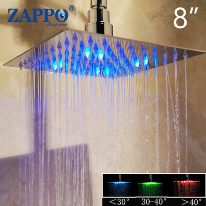 ZAPPO Bathroom LED Rain Shower Head Stainless Steel Rainfall Shower Head Bathroom Ultra-Thin Shower Head without Shower Arm