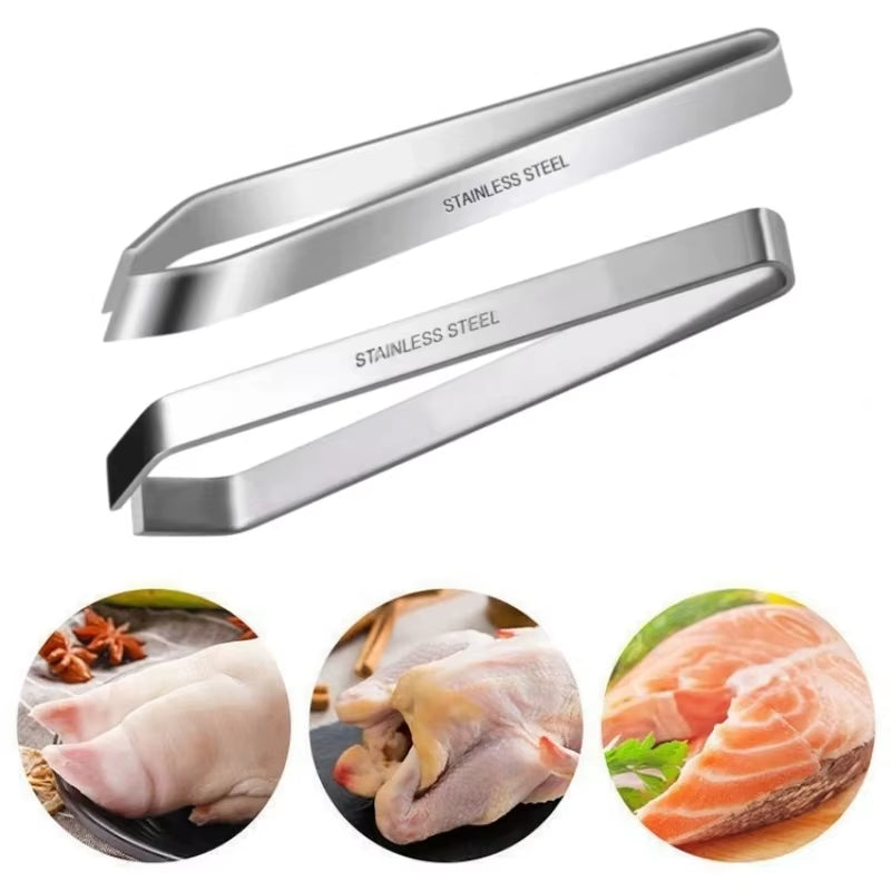 1Pcs 430 Stainless Steel Fish Bone Tweezers Pincer Clip Puller Remover Tongs Fish Bone Plucking Clamp Kitchen Gadgets Tools