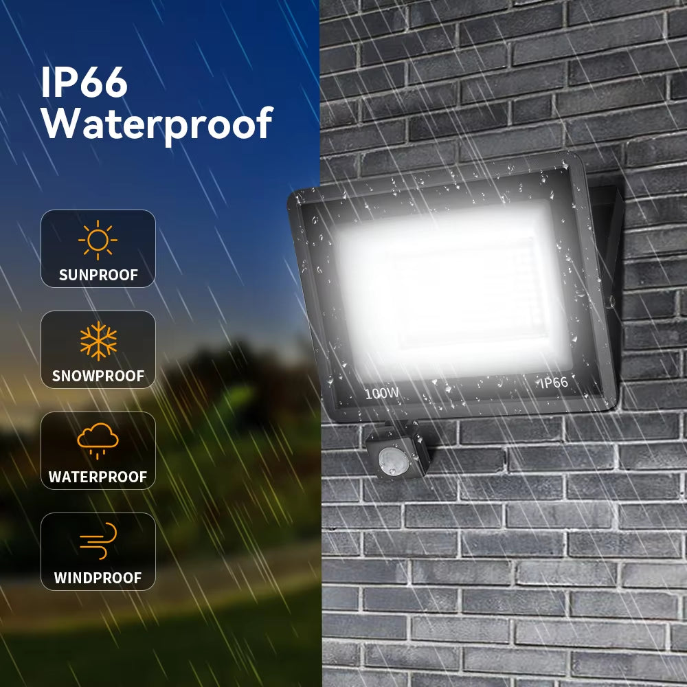 LE PIR Motion Sensor Floolight Outoor Wall Light White Light 100W 50W 30W 20W 10W IP66 Waterproof LE Spotlight for Garen
