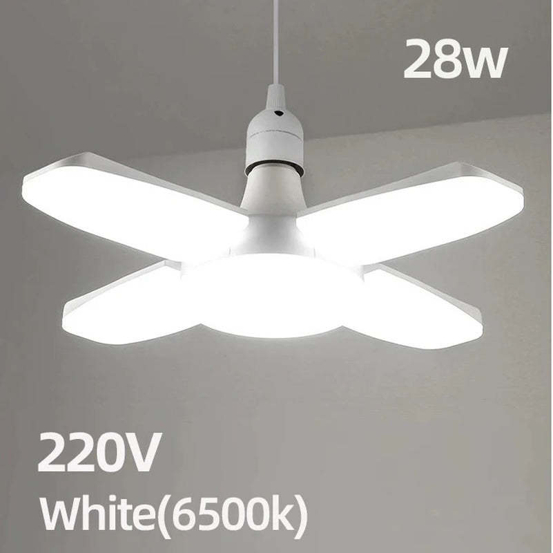 E27 28W Foldable Fan-Shaped LED Bulb, AC220V/110V, 6500K White Light for Home, Ceiling, Warehouse, and Garage Lighting