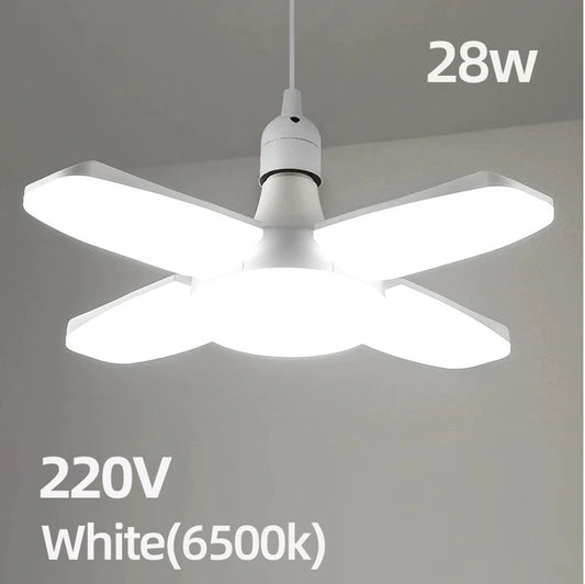 E27 28W Foldable Fan-Shaped LED Bulb, AC220V/110V, 6500K White Light for Home, Ceiling, Warehouse, and Garage Lighting