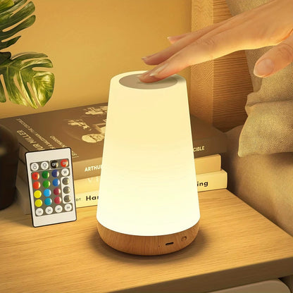 RGB LED Night Light with Remote Control and Touch Functionality - Dimmable, USB Rechargeable, Portable Table and Bedside Lamp with 13 Color Options